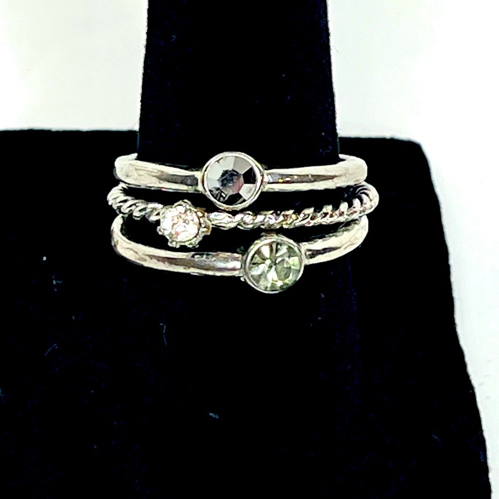 Fashion Silver-Like Stackable Rings - Set of 3 (Size 7)
